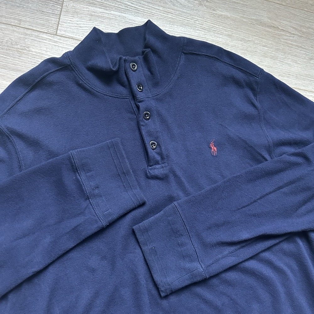 Vintage Polo Ralph Lauren Henley Sweatshirt Mens XL Blue‎ Cotton Blend Pullover